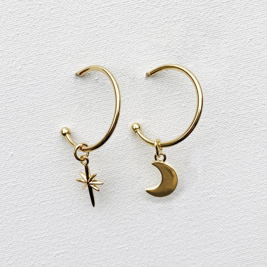 Moon & Star Gold - Half hoops